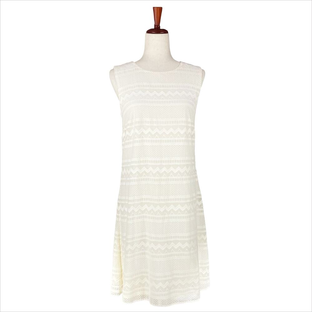 DKNY Ivory Embroidered Geometric Overlay Sleeveless Midi Dress Size 8 (est)